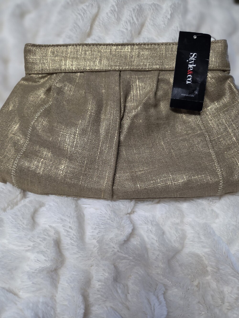 NWT Style & Co. Shimmery Gold Metallic Fabric Clutch Handbag